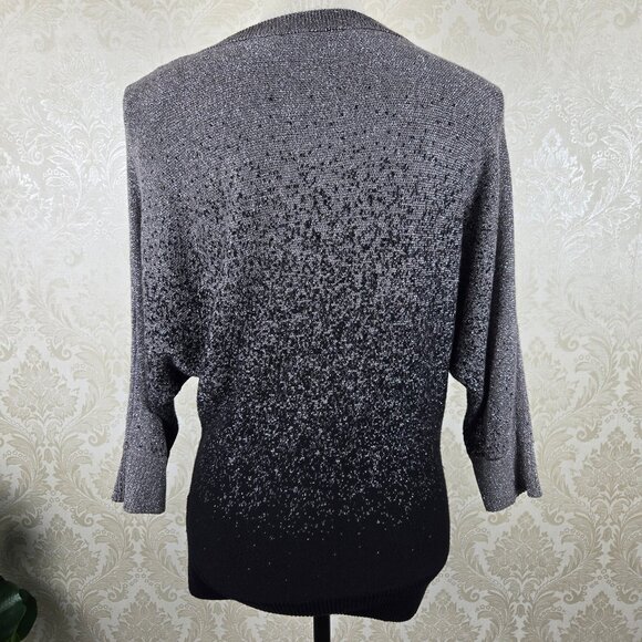 AGB Size Small Batwing Sweater Metaillic Ombre Silver to Black Knit 3/4 Sleeves - Picture 8 of 13